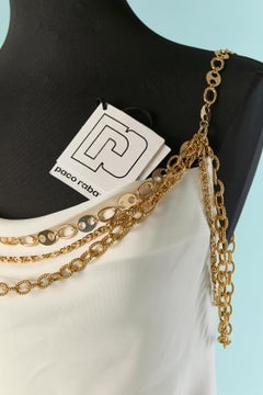 White slip cocktail dress with gold metal chain embellishment PACO RABANNE