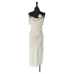 White slip cocktail dress with gold metal chain embellishment PACO RABANNE
