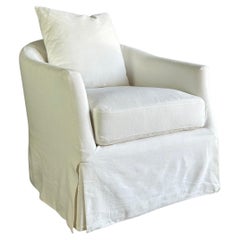 White Slip Covered Swivel Chair with Down Cushions