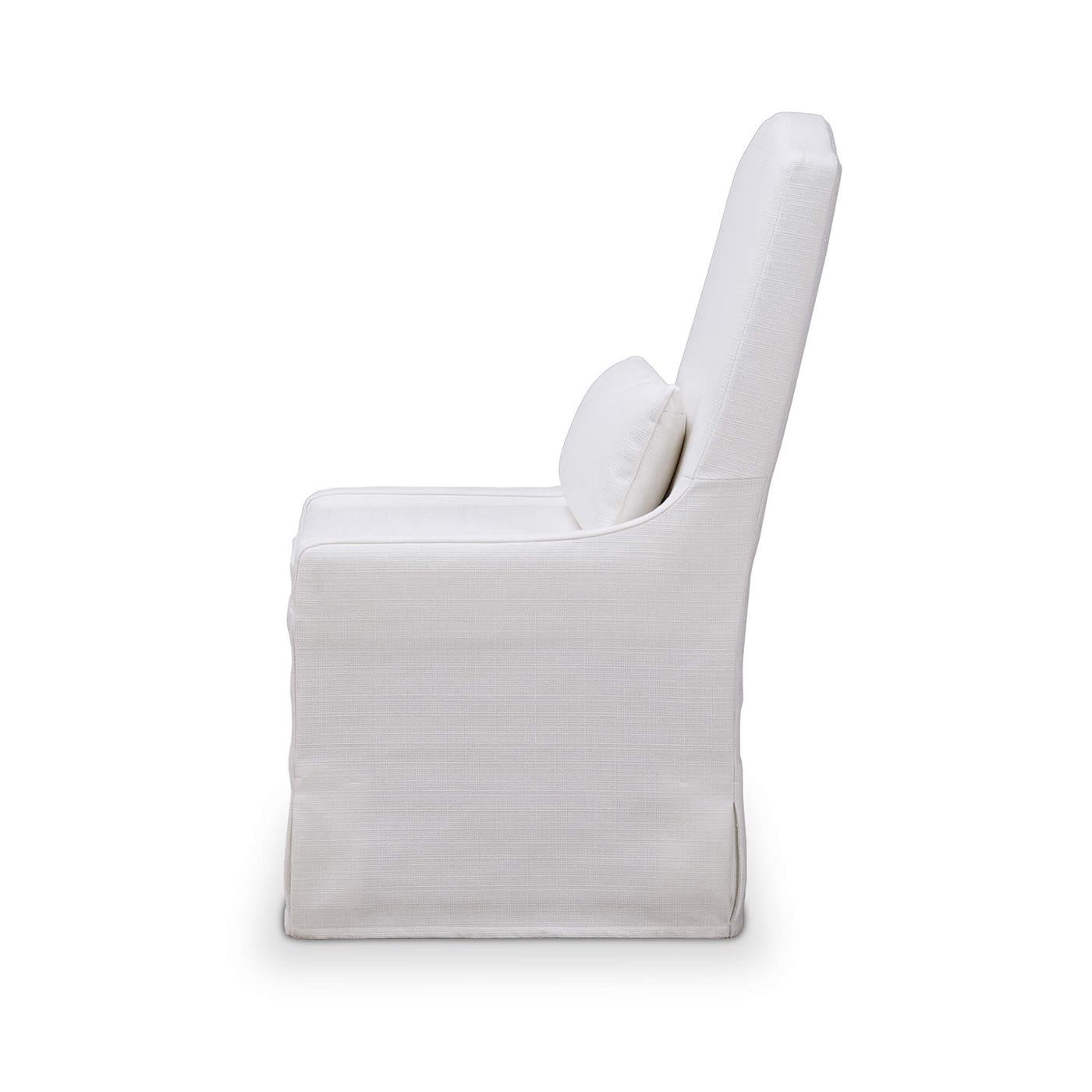 white slipcovered dining chairs