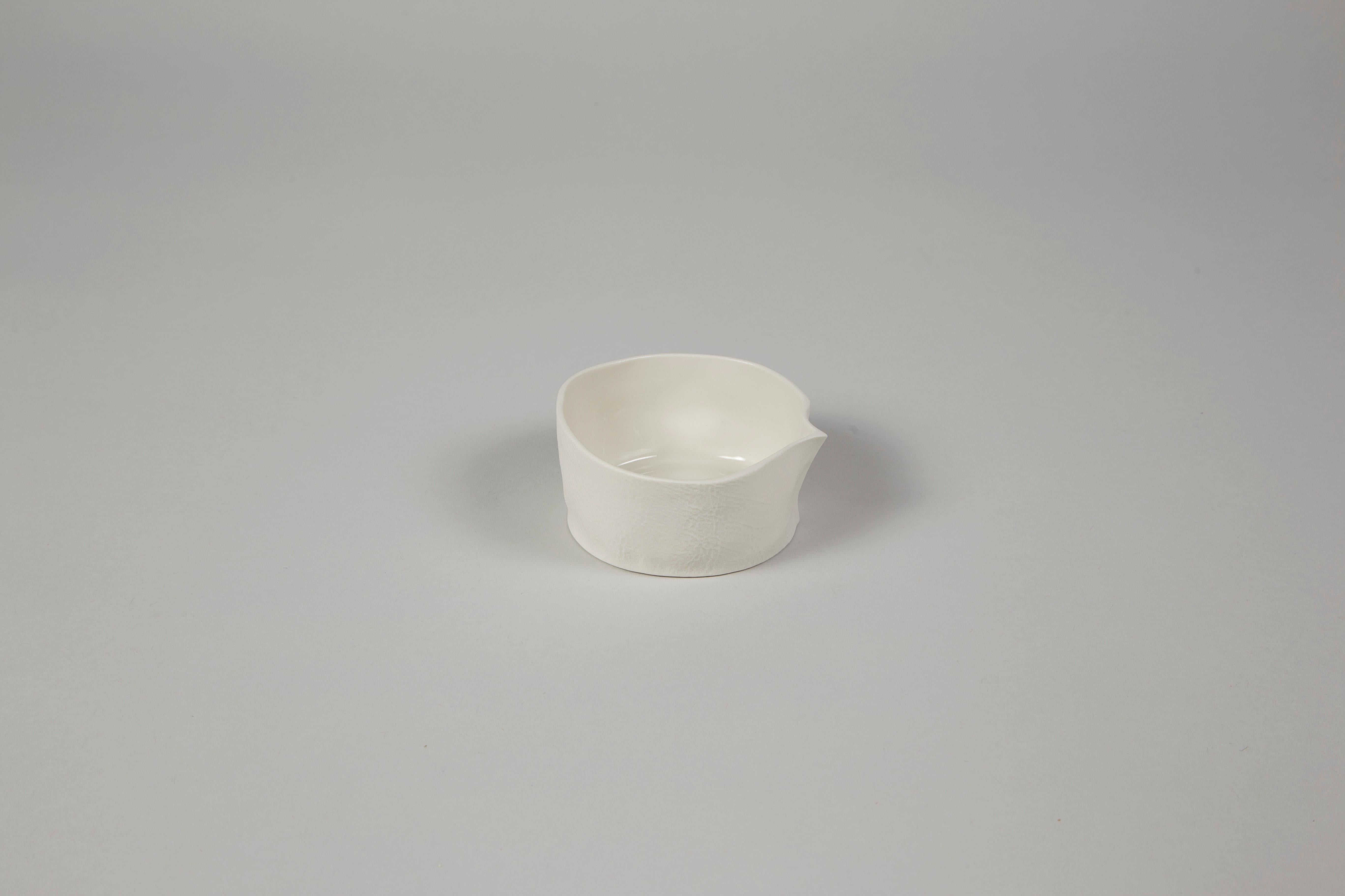 Modern White Small Ceramic Kawa Dish, Organic Textured Porcelain Catchall, Small Bowl For Sale