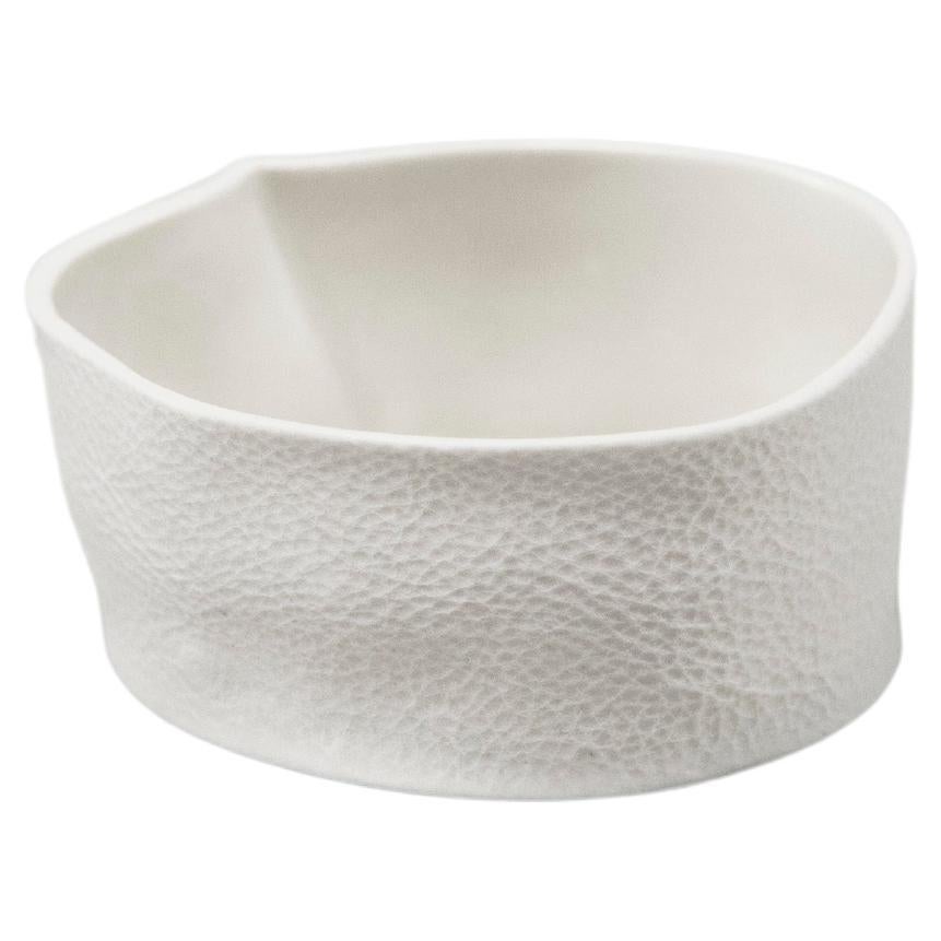 White Small Ceramic Kawa Dish, Organic Textured Porcelain Catchall, Small Bowl For Sale