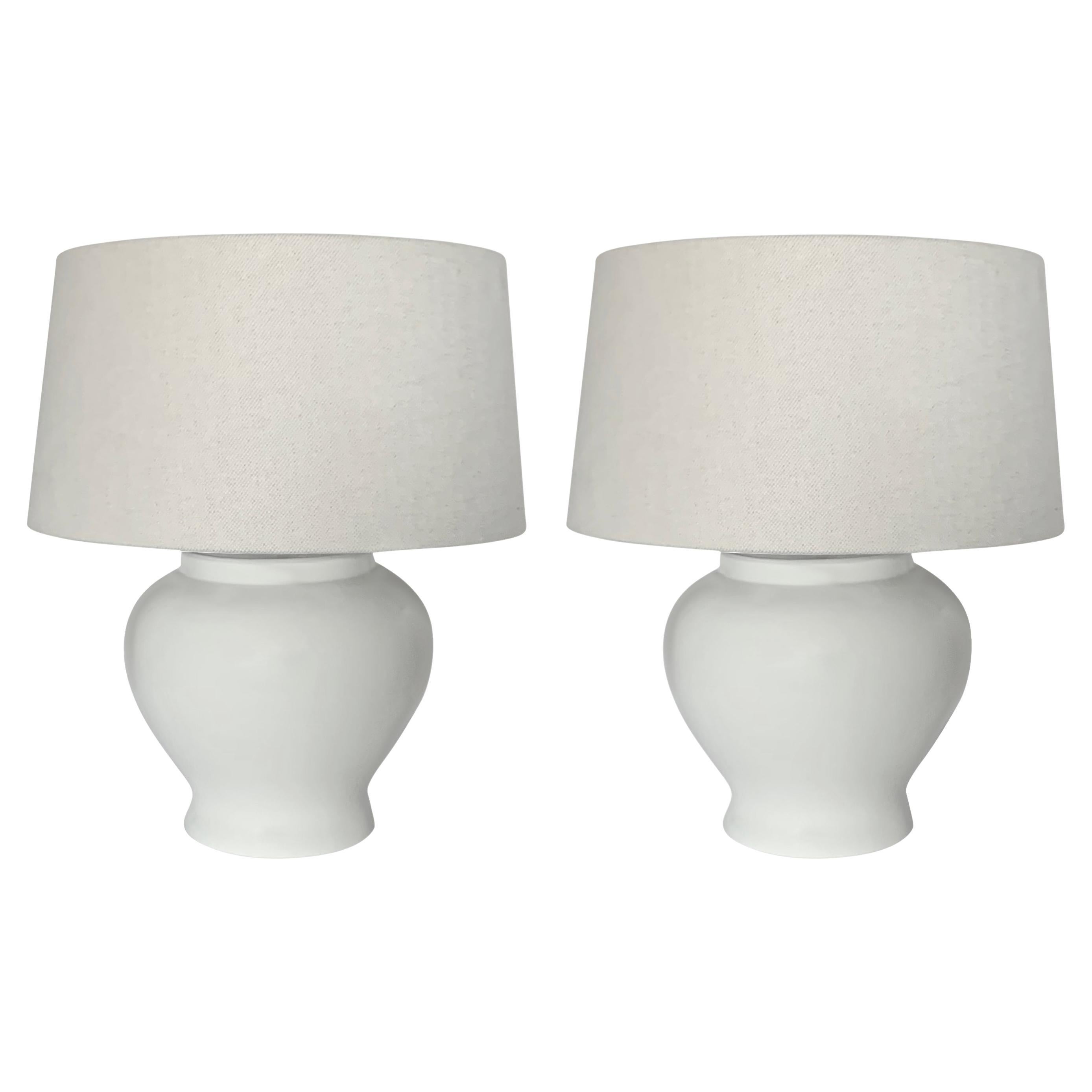 White Small Ginger Jar Shape Lamps, China, Contemporary