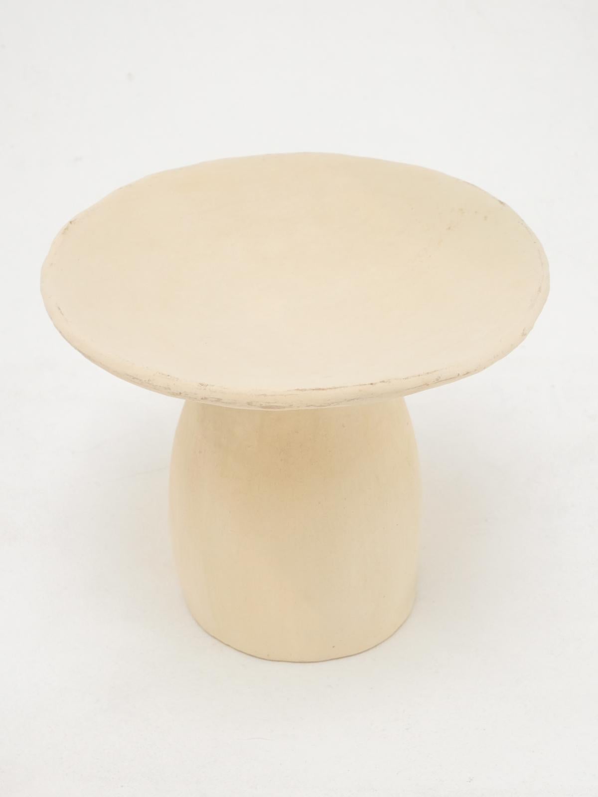 White Small Side Table Made of local Clay, natural pigments, Handcrafted For Sale 3