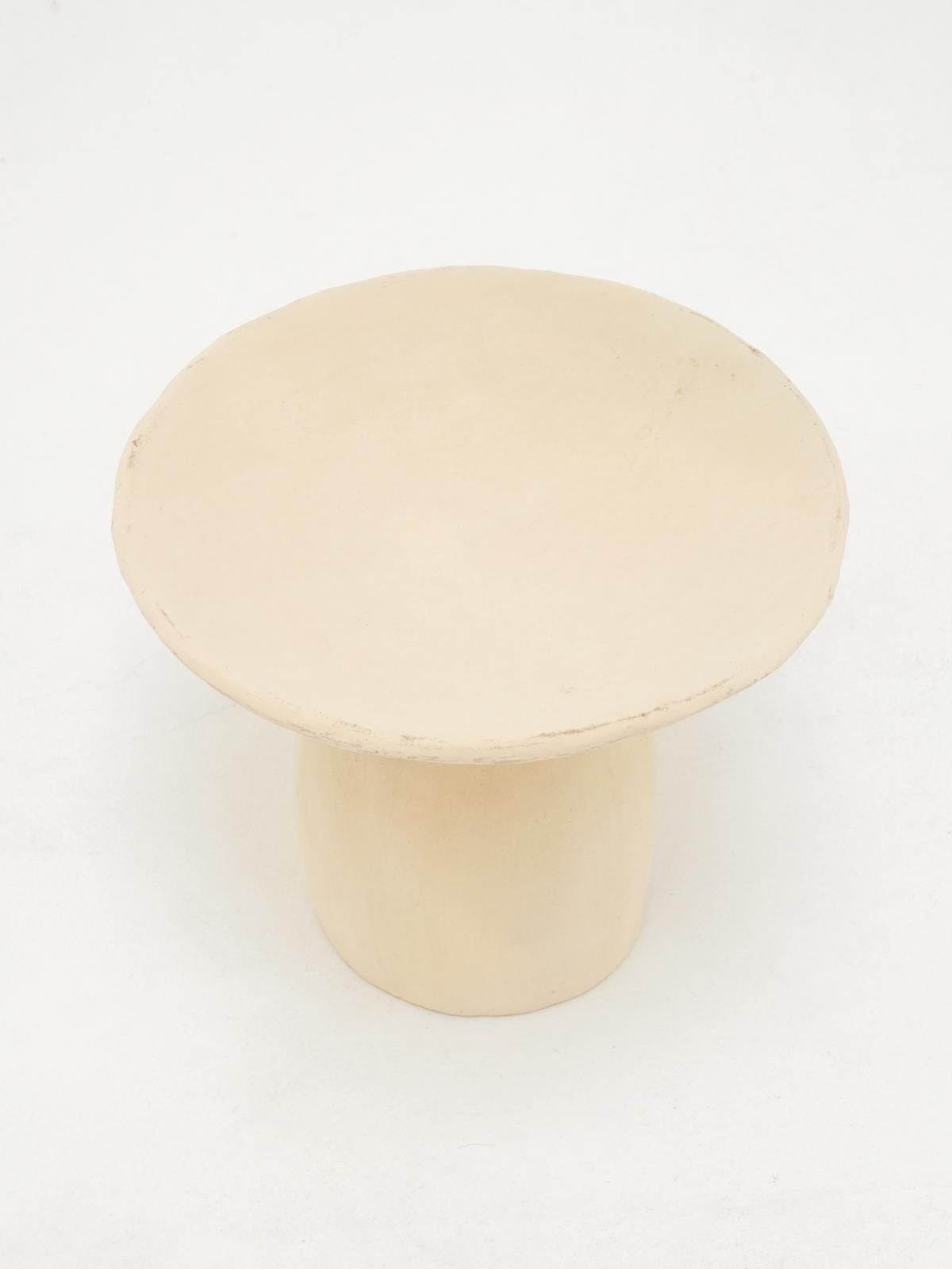 White Small Side Table Made of local Clay, natural pigments, Handcrafted For Sale 4