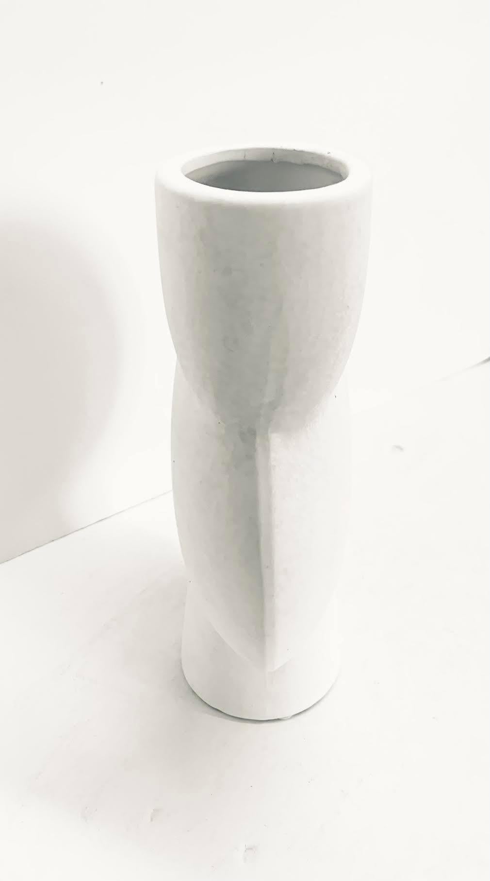 Chinese White Smooth Finish Off Center Opening Ceramic Vase, China, Contemporary For Sale