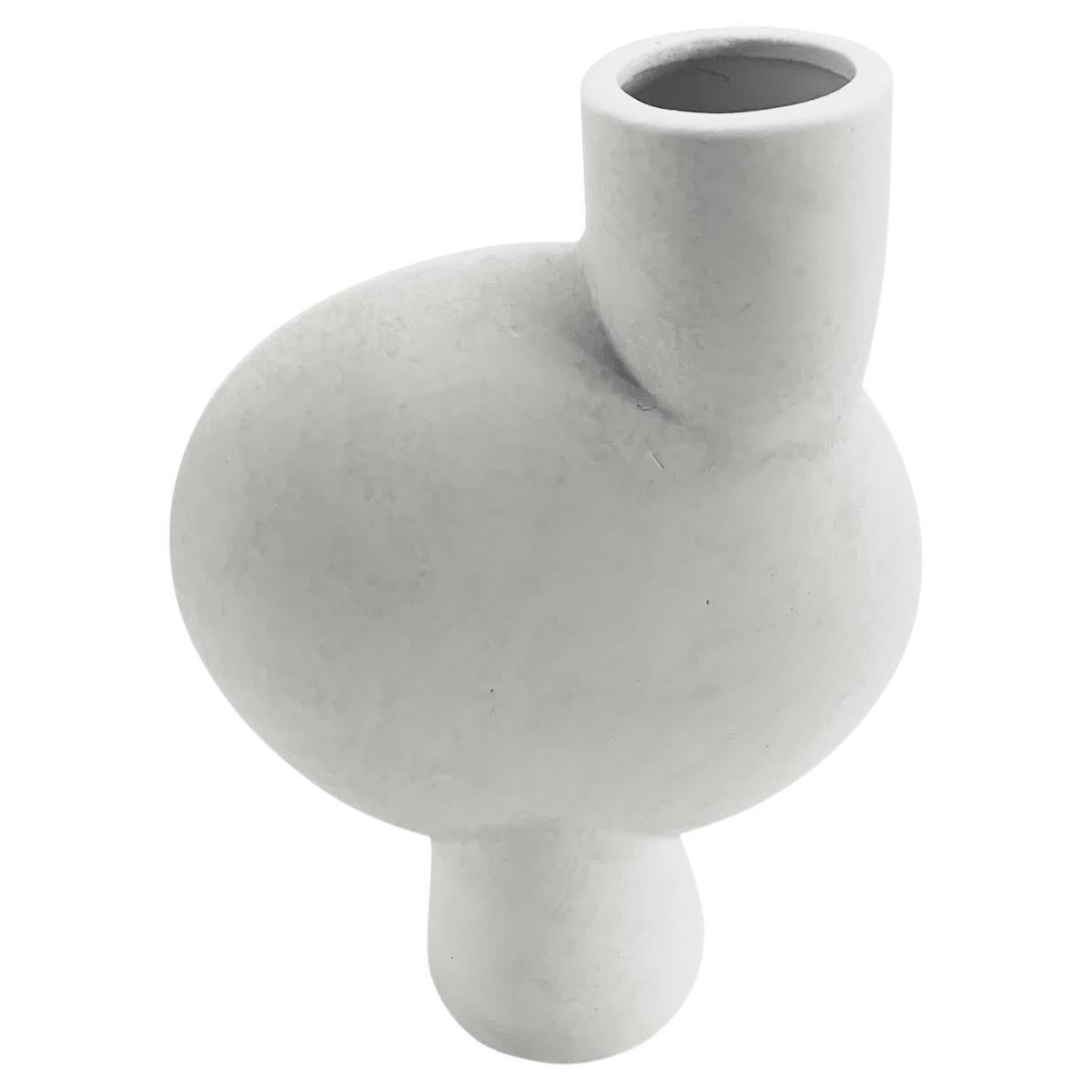 White Smooth Finish Off Center Opening Ceramic Vase, China, Contemporary