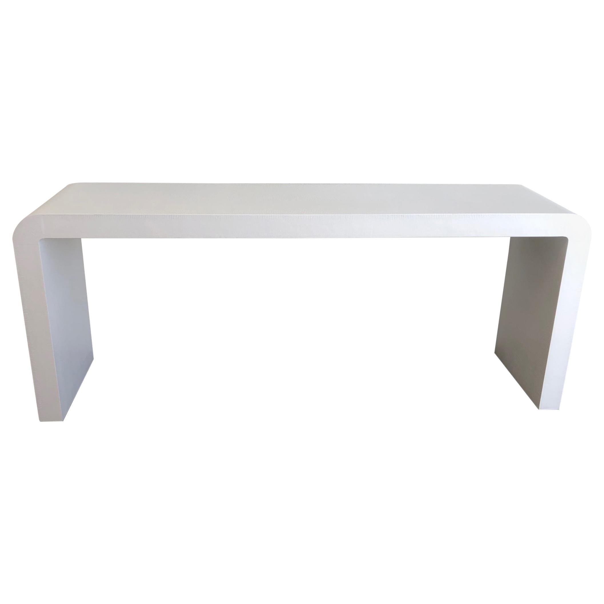 White Snake Embossed Leather Waterfall Console Table by Karl Springer