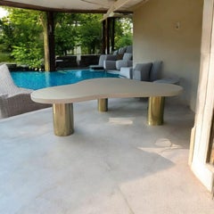 White Solid Wood Cloud Style Coffee Table with 3 Brass Feet, Made in Italy