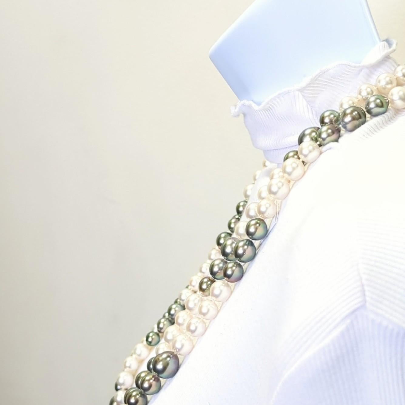 Lagenförmige Halskette aus weißem Südsee- und Tahiti-Perlen im Zustand „Neu“ im Angebot in Los Angeles, CA