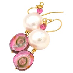White South Sea Cultured Pearl and Watermelon Slice Earrings