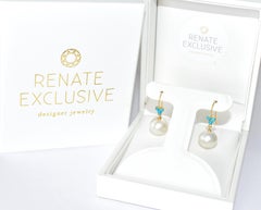 White South Sea Cultured Pearl, Sleeping Beauty Turquoise in 18K Solid Yellow.