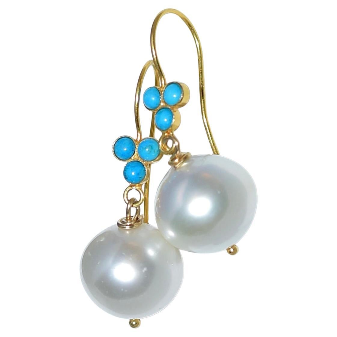 White South Sea Cultured Pearl, Sleeping Beauty Turquoise in 18K Solid Yellow. 