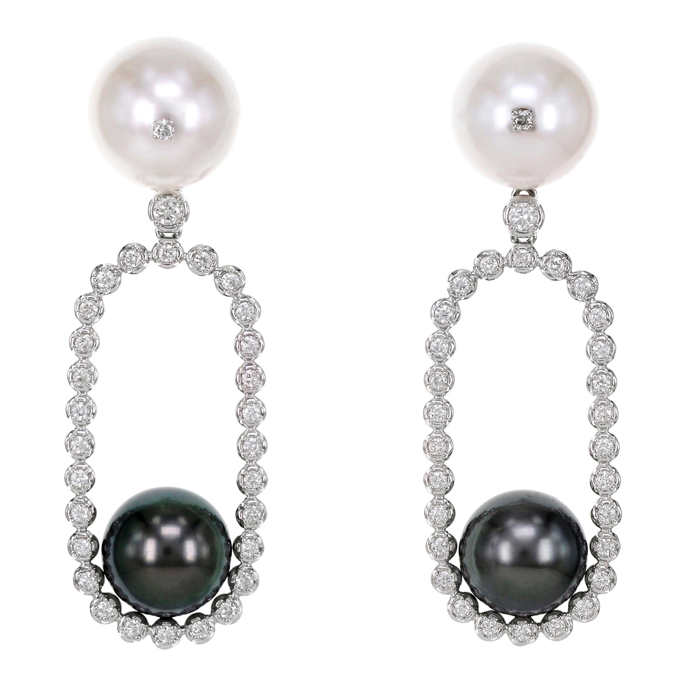 White South Sea Pearl and Black Tahitian Pearl Party Earring