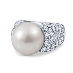 White South Sea Pearl and Diamond Cocktail Ring