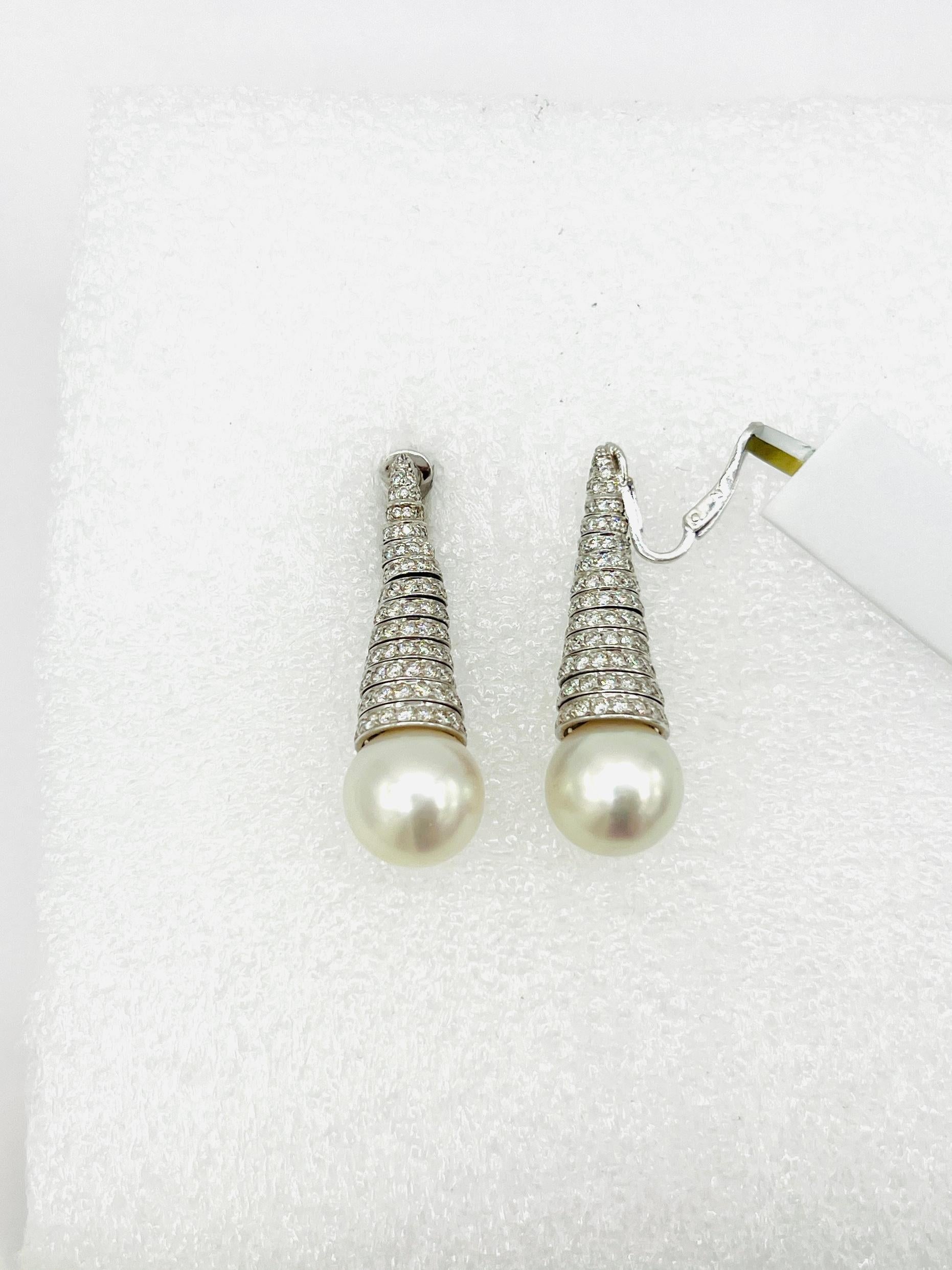 White South Sea Pearl and Diamond Dangle Earrings in 18K White Gold 2