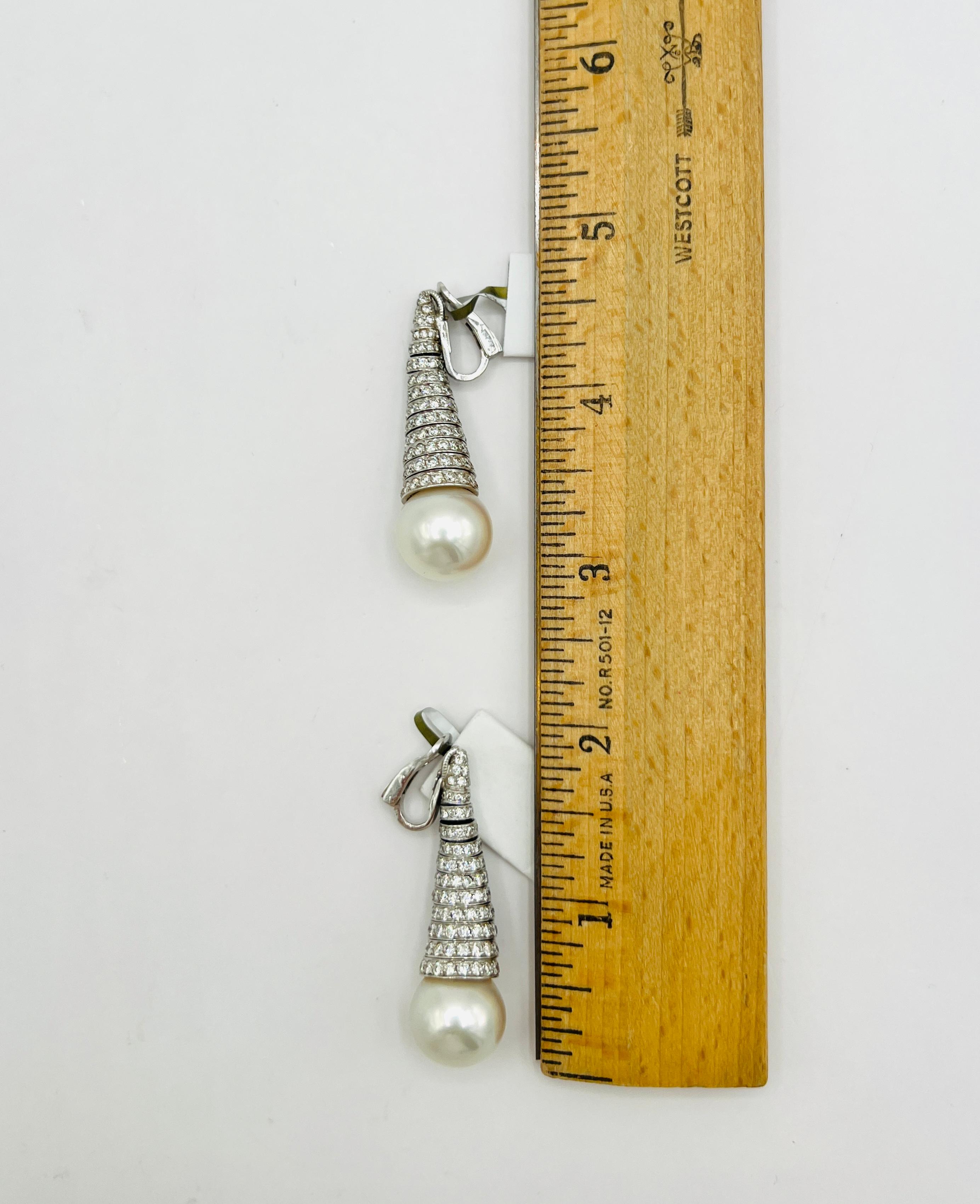 White South Sea Pearl and Diamond Dangle Earrings in 18K White Gold 3