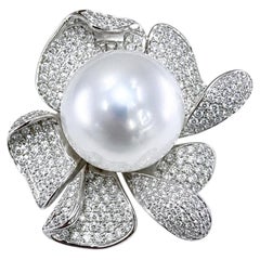 White South Sea Pearl and Diamond Flower Ring, 15-16mm, 18K White Gold