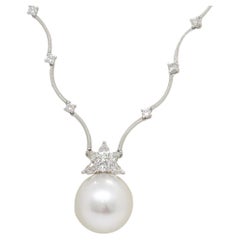 White South Sea Pearl and Diamond Necklace in Platinum and 14k