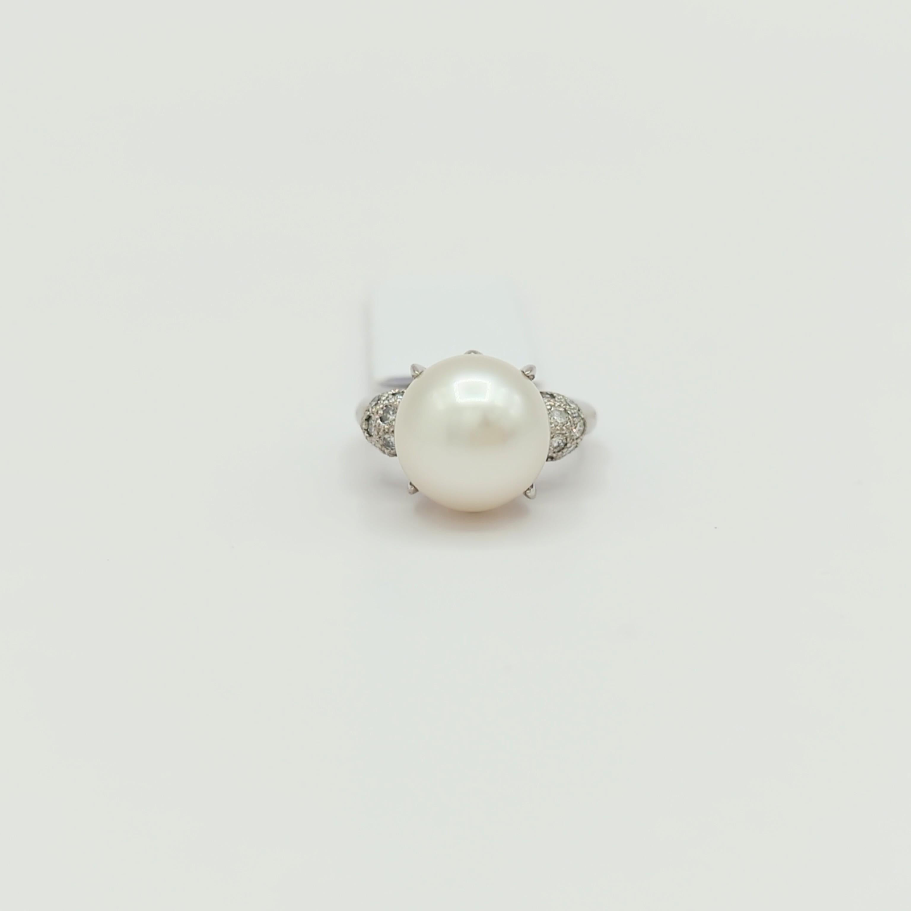 White South Sea Pearl and White Diamond Cocktail Ring in Platinum For Sale 2