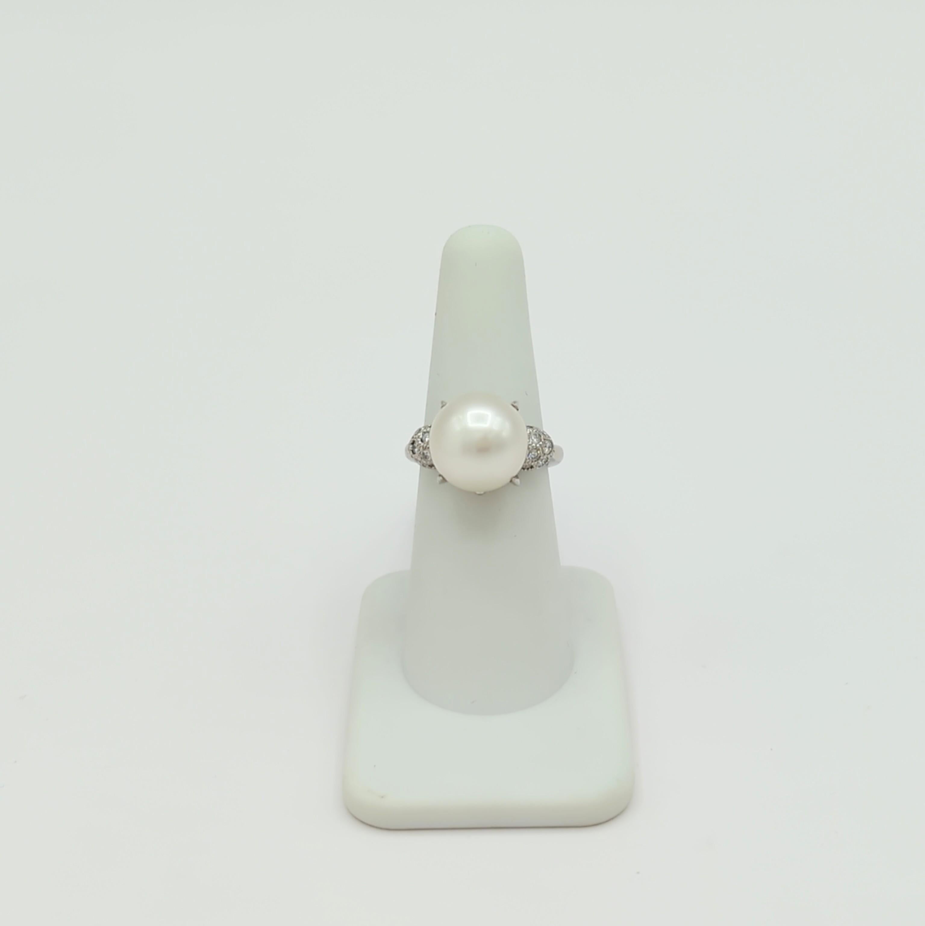 White South Sea Pearl and White Diamond Cocktail Ring in Platinum For Sale 3