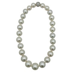White South Sea Pearl and White Diamond Necklace in 18K White Gold