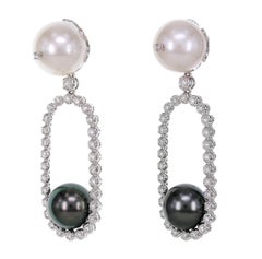 White South Sea Pearl and Black Tahitian Pearl Party Earring