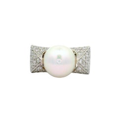 White South Sea Pearl Diamond 18k White Gold Cocktail Ring