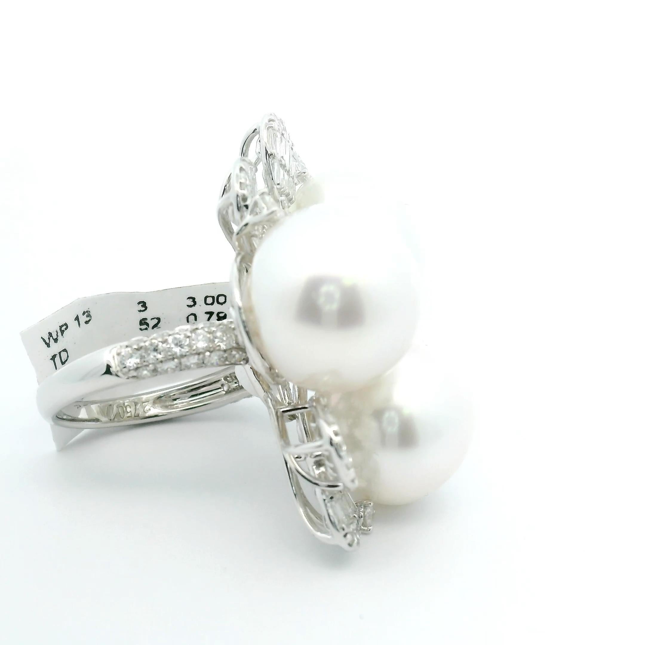Weißer Südseeperlen-Diamant-Cluster-Statement-Ring 18k Weißgold im Angebot 2