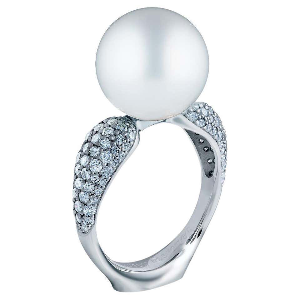 David Morris South Sea Pearl Yellow and White Diamond Cocktail Ring For ...