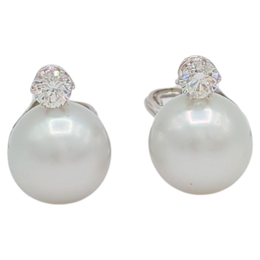 White South Sea Pearl Diamond Earrings in 18K White Gold For Sale