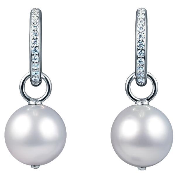 White South Sea Pearl Diamonds Cocktail Ring Earrings Suite For Sale at ...