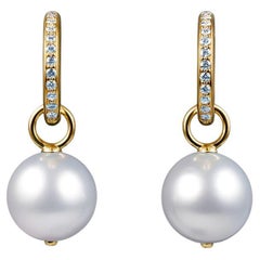 White South Sea Pearl Diamonds Dangle Earrings