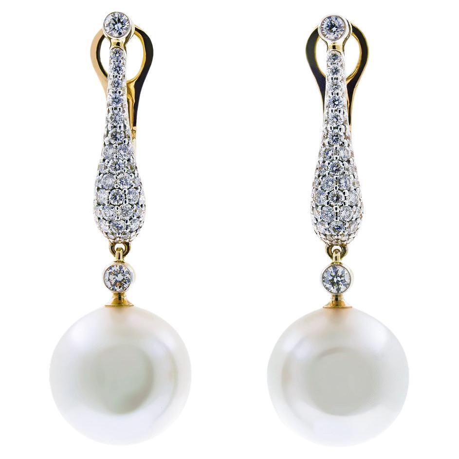 White South Sea Pearl Diamonds Earrings For Sale