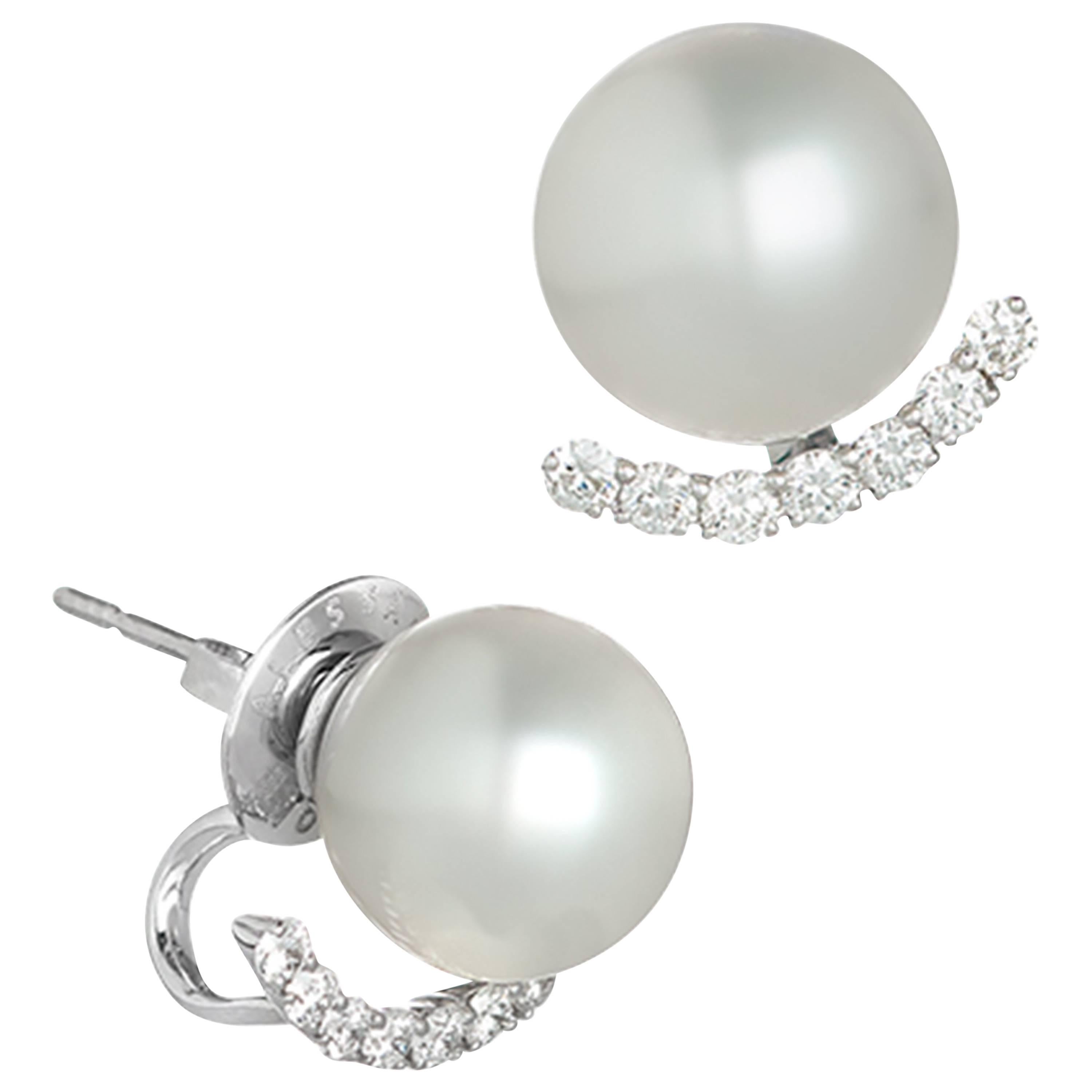 White South Sea Pearl Diamonds G/VS Carat 0.43 18 Karat White Gold Earrings