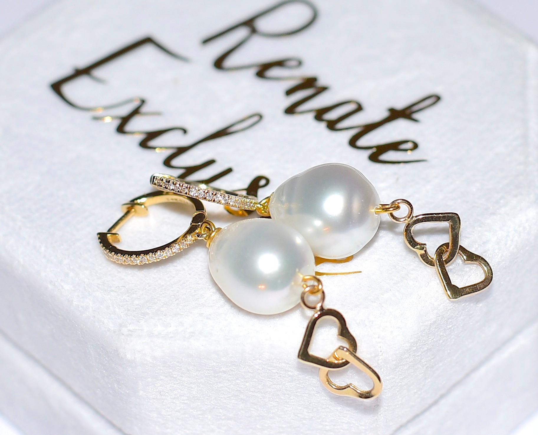 White South Sea Pearl, Love Charm in 14K Solid Yellow Gold, Diamonds For Sale 8
