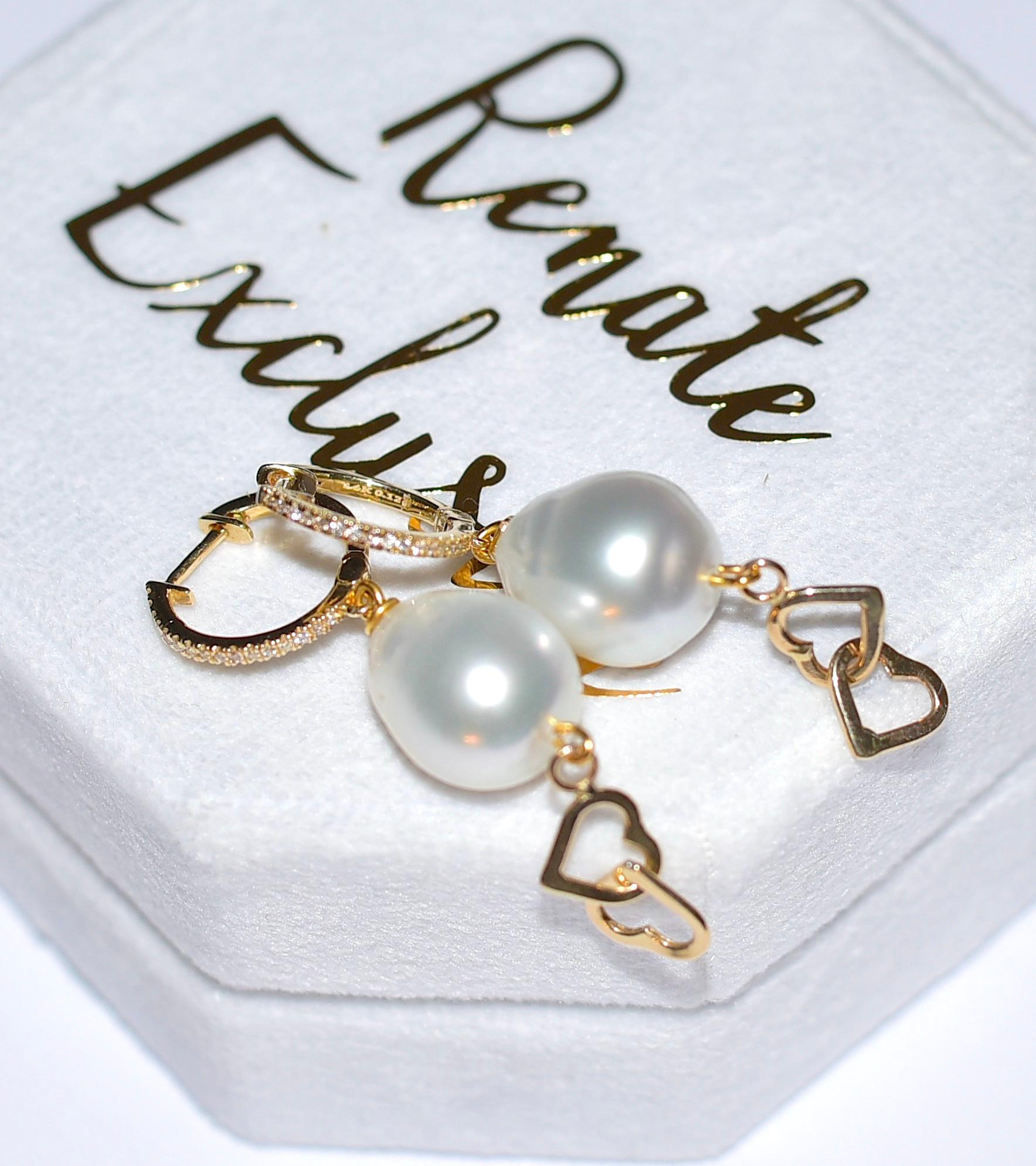 Women's White South Sea Pearl, Love Charm in 14K Solid Yellow Gold, Diamonds For Sale