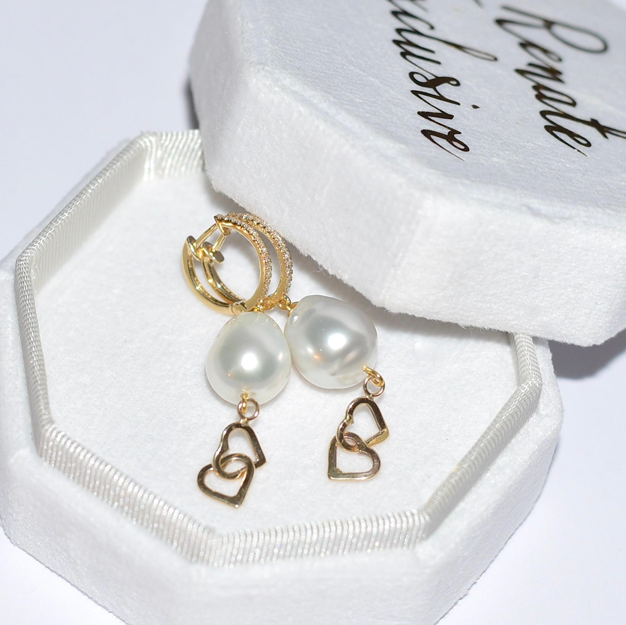 White South Sea Pearl, Love Charm in 14K Solid Yellow Gold, Diamonds For Sale 2