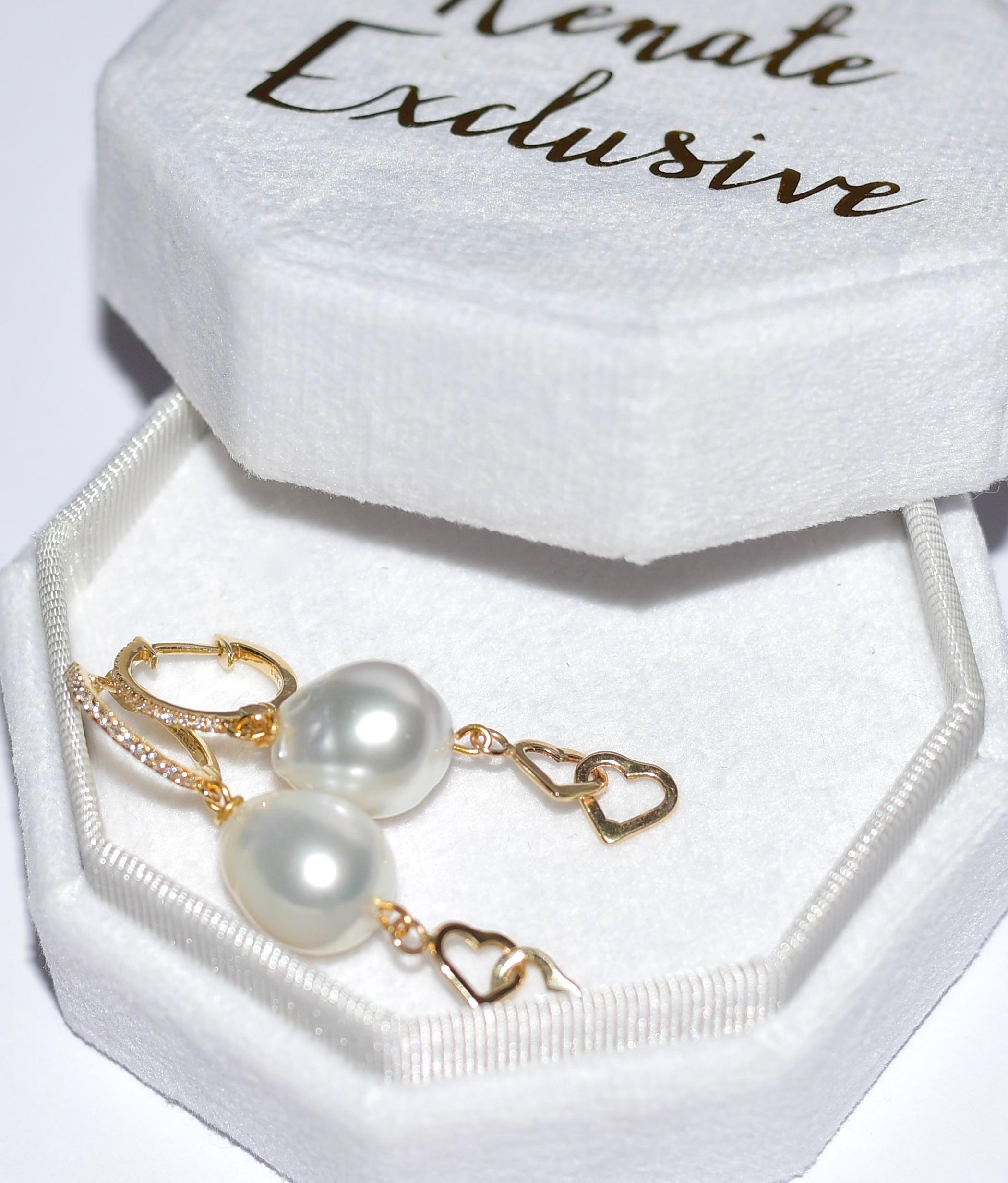 White South Sea Pearl, Love Charm in 14K Solid Yellow Gold, Diamonds For Sale 7