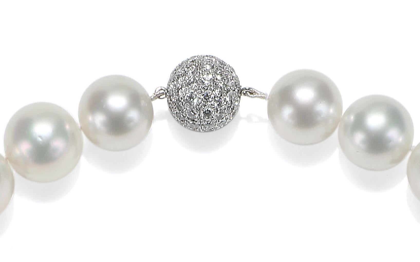 White South Sea Pearl Necklace with 18 Karat White Gold Diamond Pave ...