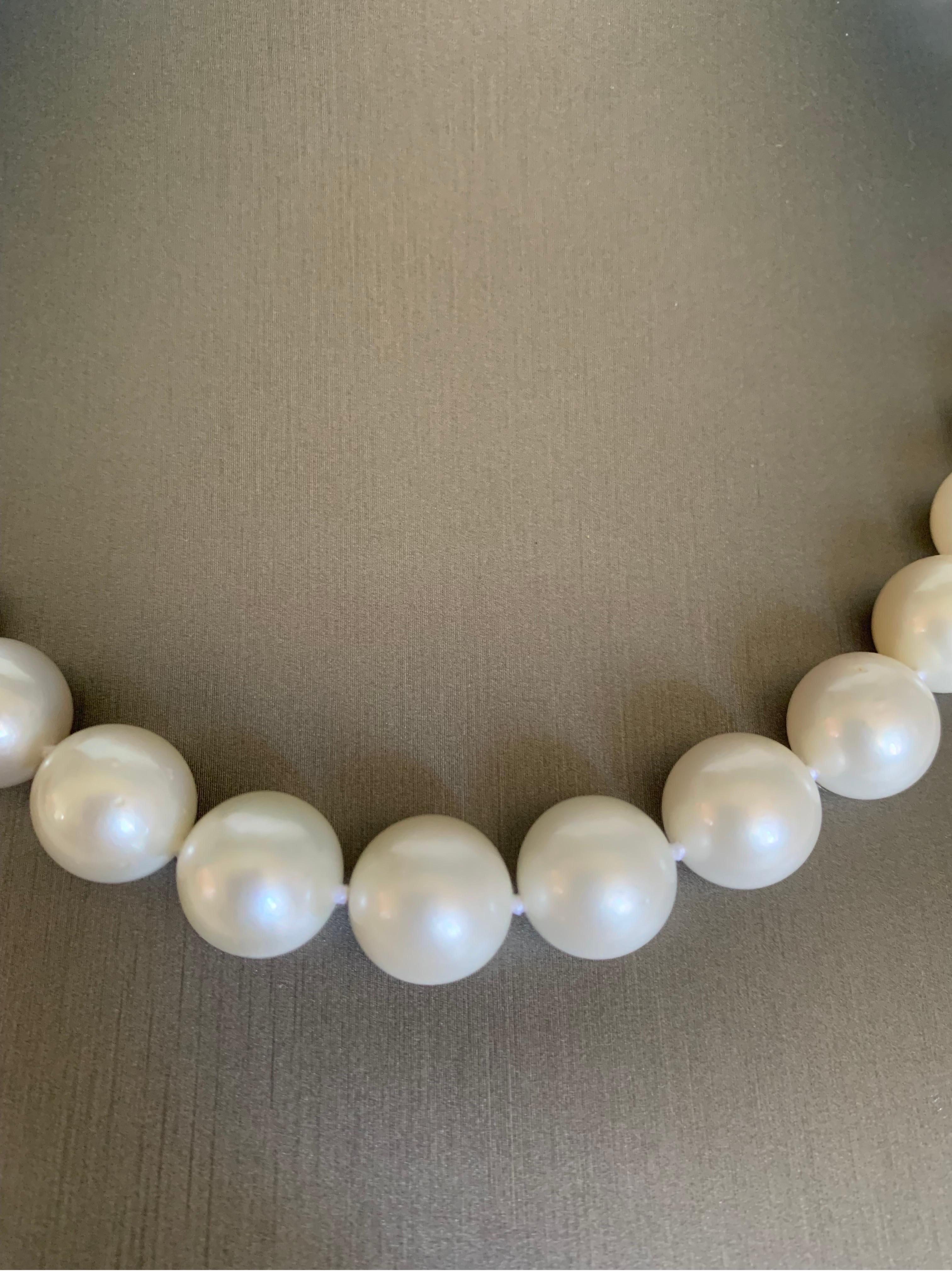 Contemporary White South Sea Pearl Strand Necklace with White Gold Clasp For Sale