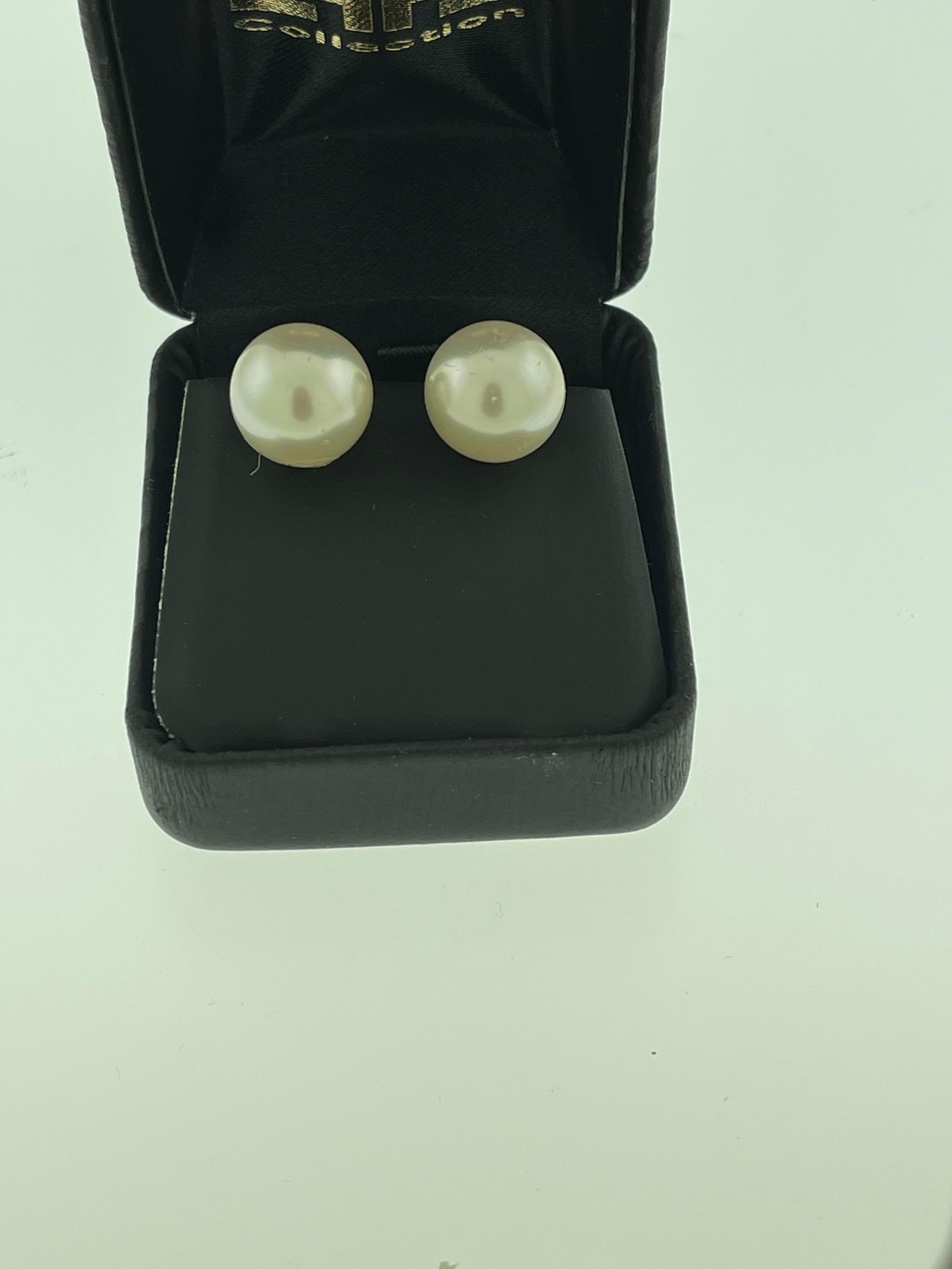 13 MM White South Sea Pearl Stud Earrings 14 Karat Yellow Gold 3