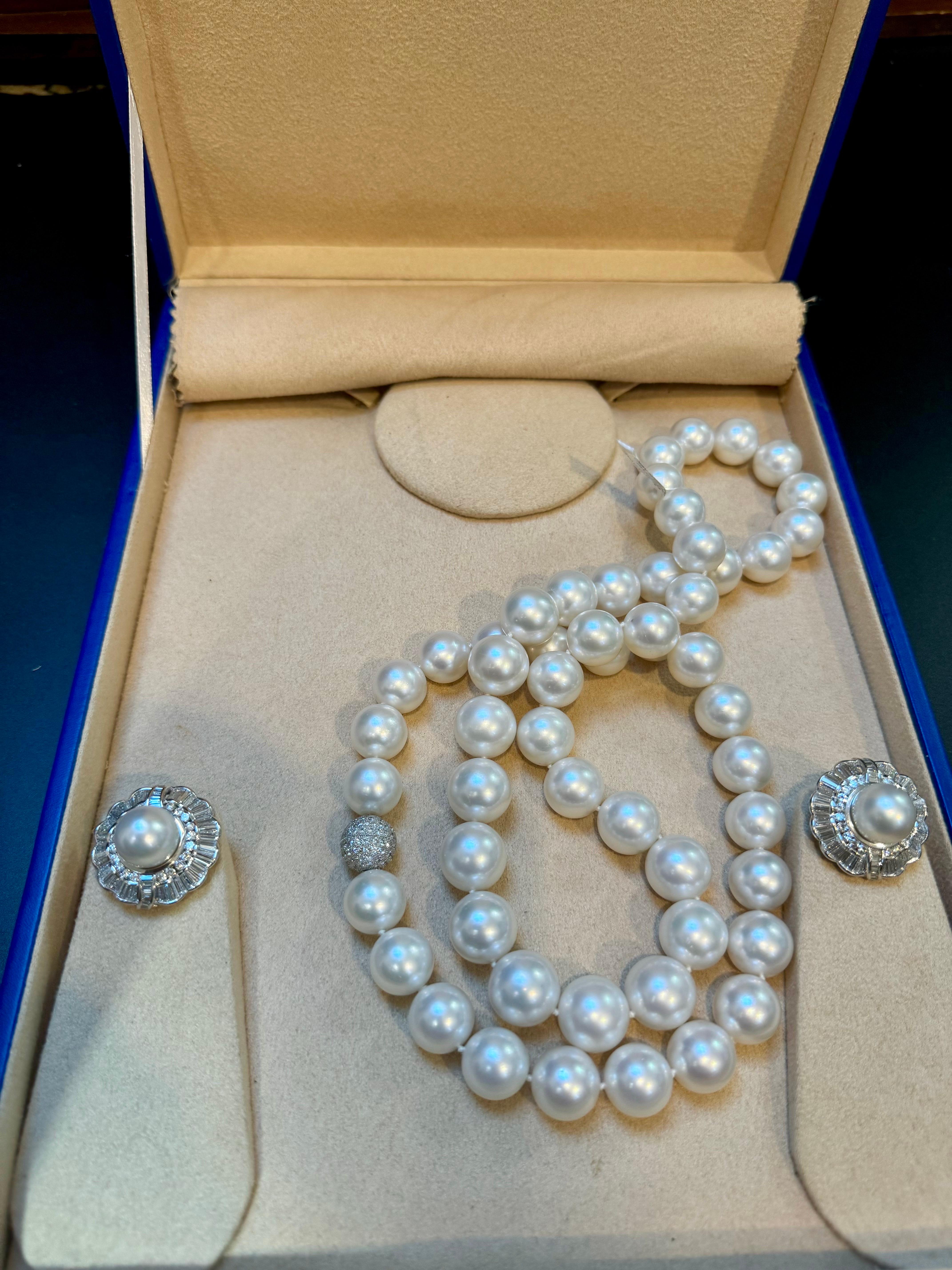 White South Sea Pearl with 12 Carat Diamond Cocktail Earrings 18 Karat Gold For Sale 12