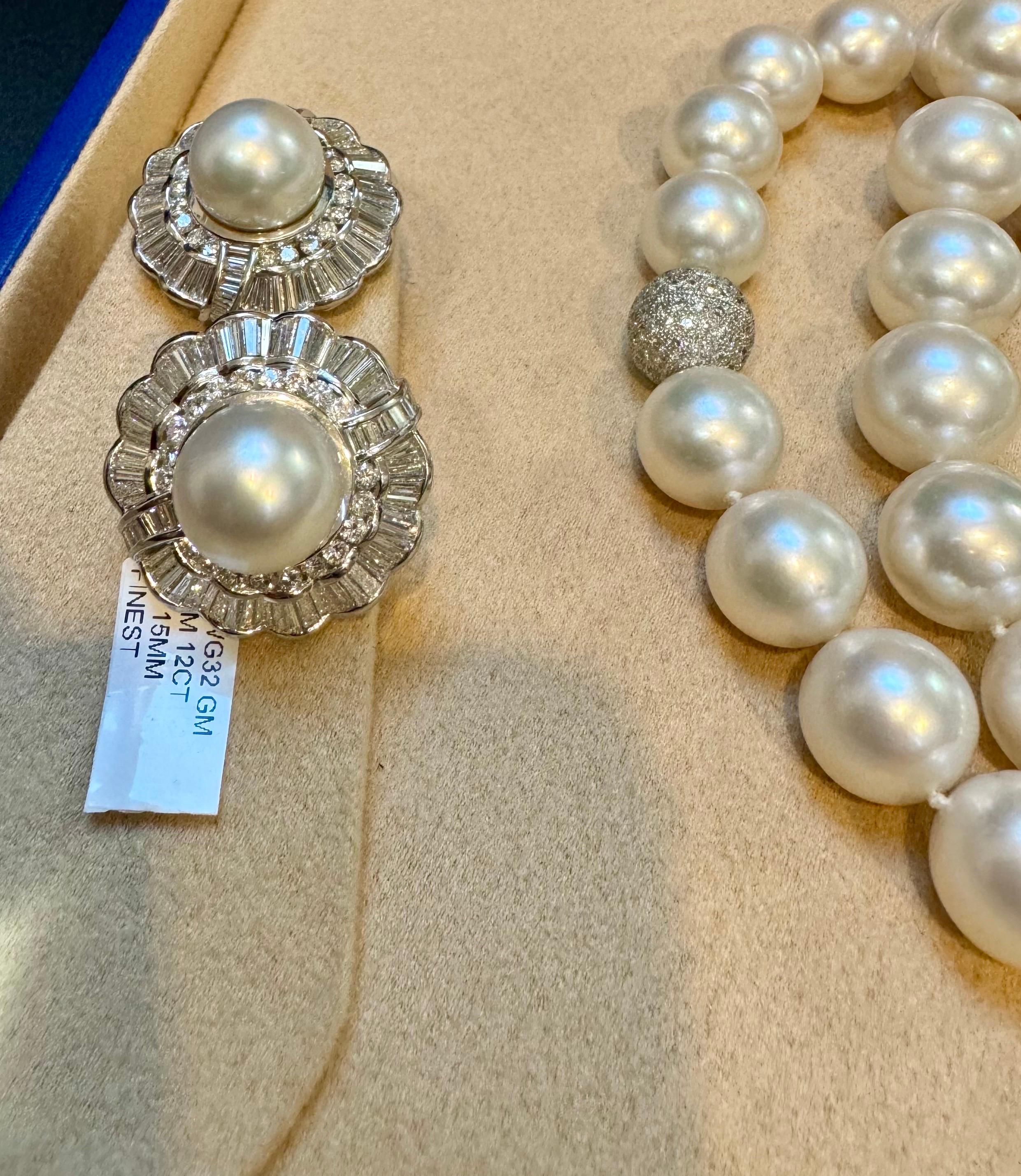Women's White South Sea Pearl with 12 Carat Diamond Cocktail Earrings 18 Karat Gold For Sale