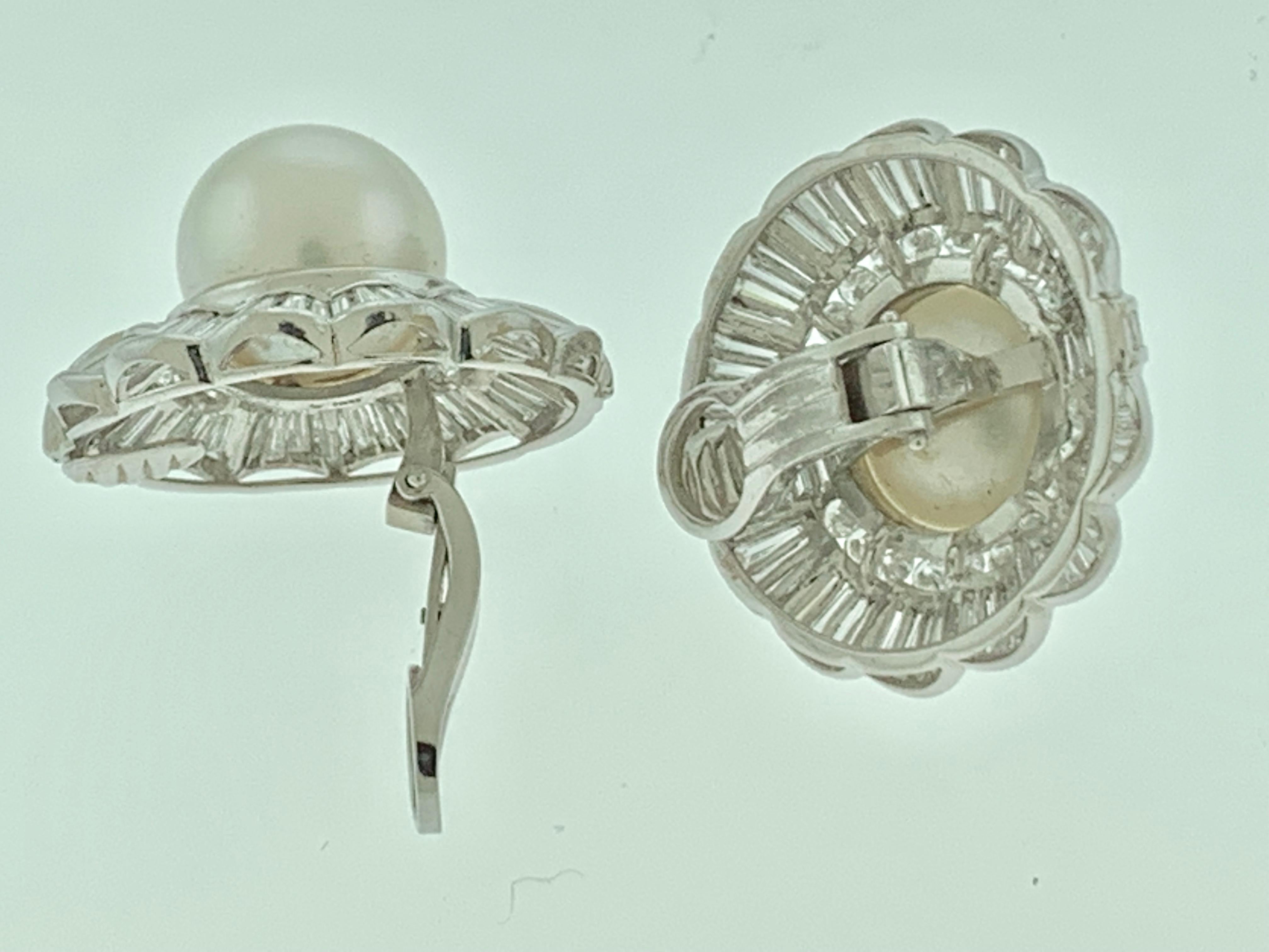 White South Sea Pearl with 12 Carat Diamond Cocktail Earrings 18 Karat Gold For Sale 4