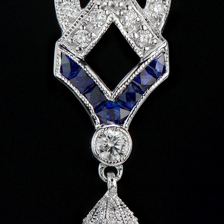 White South Sea Pearl with Blue Sapphire & Diamond Drop 18K White Gold Earrings In New Condition For Sale In Oakton, VA