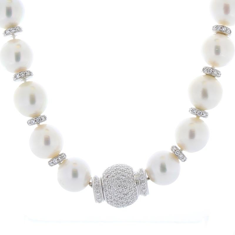 Contemporary White South Sea Pearls and Diamond Necklace in 18 Karat White Gold