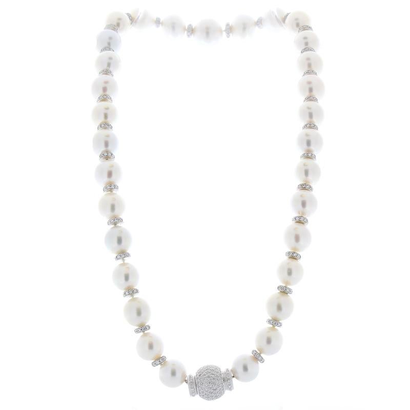 Round Cut White South Sea Pearls and Diamond Necklace in 18 Karat White Gold