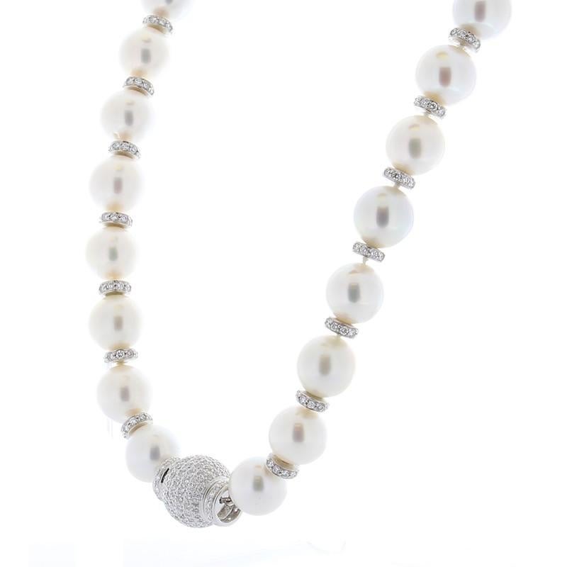 White South Sea Pearls and Diamond Necklace in 18 Karat White Gold In New Condition In Chicago, IL