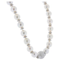 White South Sea Pearls and Diamond Necklace in 18 Karat White Gold